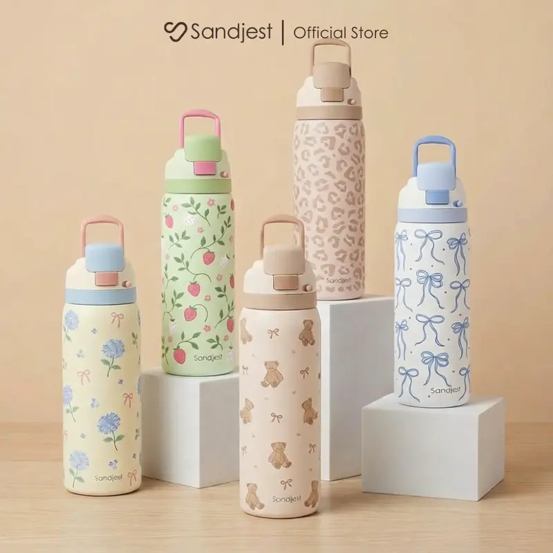 Sandjest 32oz Everyday Water Bottle with Push-Button Lid, Insulated Stainless Steel Portable Leak-proof Motivational Tumbler, Daily Hydration, Stylish Travel Drinkware for Outdoor Travel Gym, Gift for Her Holidays Christmas #falldealsforyou