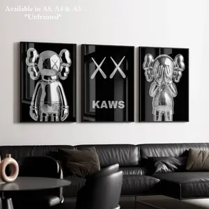Set of 3 Silver Ks Exhibition Posters Black Hypebeast Figure Wall Art