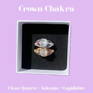 Crown Chakra Crystal Ring with Clear Quartz Selenite and Lepidolite