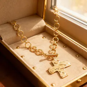 Gold Chunky Cross Necklace! Bold Statement Classic Symbolic Jewelry
