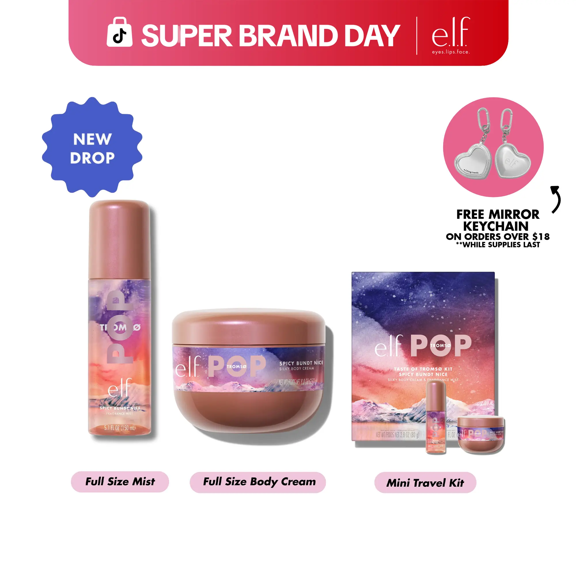 e.l.f. POP Tromsø Holiday Body Care Collection - Body Fragrance Mist,  Silky Body Cream, Mini Travel Kit, Spicy Gourmand Scent