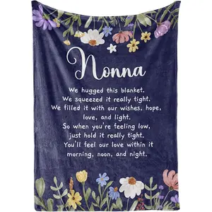 Nonna Gifts for Grandma, Grandma Gifts for Nonna, Flannel Throw Blankets on Mother's Day, Christmas, Birthday, 50" x 65", Blue Flowers