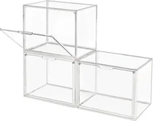 Clear Stackable Plastic Storage Bins with Magnetic Lid, Dustproof Book & Cosmetic Display Cases, Large Figures Collectibles Showcase, Shoe Box, Protection Organizer (Clear-L-3 Pack)