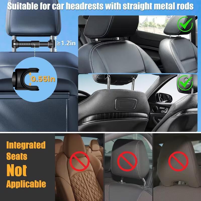 3In1 Car Headrest Tablet Holder for iPad/Phones, 360° Rotating Adjustable Trip Essentials, Black Color, ABS Material, Universal Fit for 4.7-11 Inch Devices, Easy Installation
