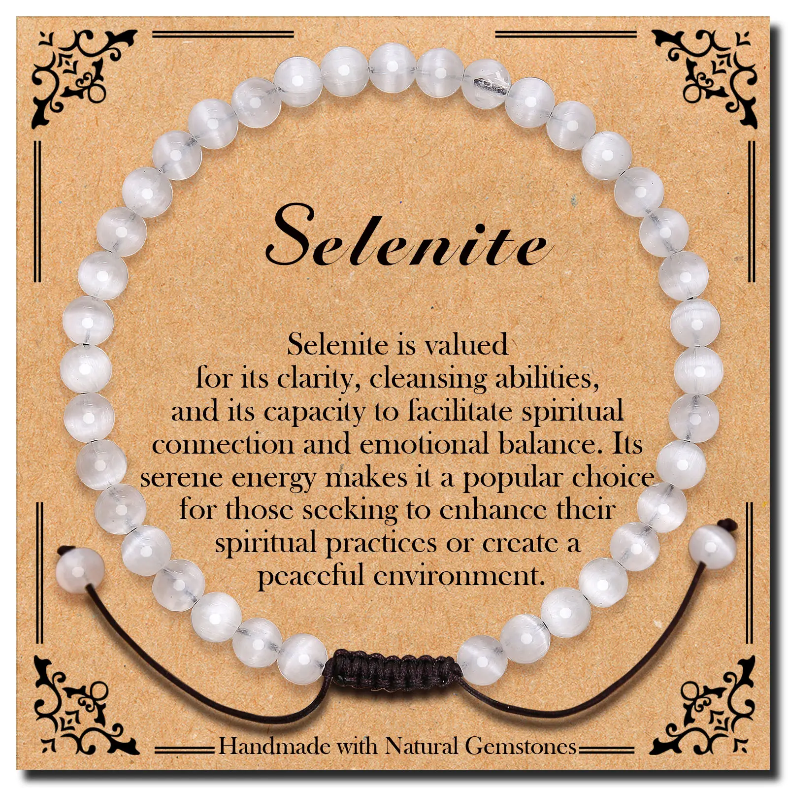 BONNY BOXX Braided Genuine Selenite Bracelet - Purification Stone, Handcrafted Natural Gemstone Crystal with Healing Energy, Unisex Inspirational Gift with Card (Natural Crystal Bracelets & Anklets Category), Gemstone Natural Crystal Bracelets & Anklets