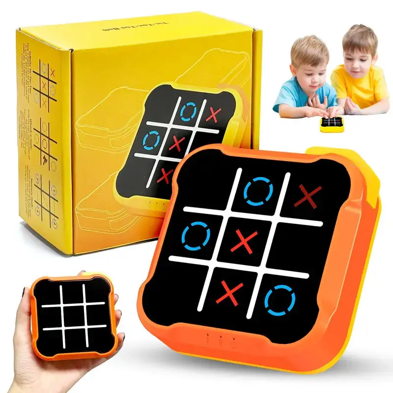 Compact 4-in-1 Electronic Handheld Puzzle Game Console - Tic Tac Toe, Memory Flash, Whack-A-Mole - ABS Plastic Kids' Player Toy for Ages 6+, Yellow, Holiday Gift