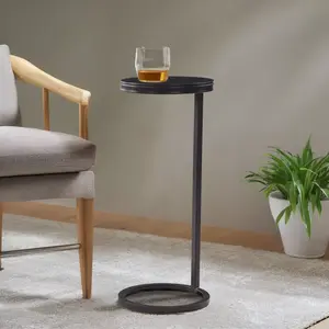 FONTOI C-shaped Side Table, Round Bedside Table, Snack Stand for Living Room, Bedroom, Antique Bronze, 10"*24.38"*10"