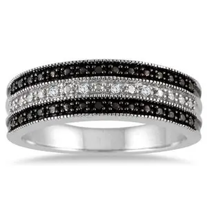 Sterling Silver Black & White Natural Diamond Band Ring 0.50 Ct