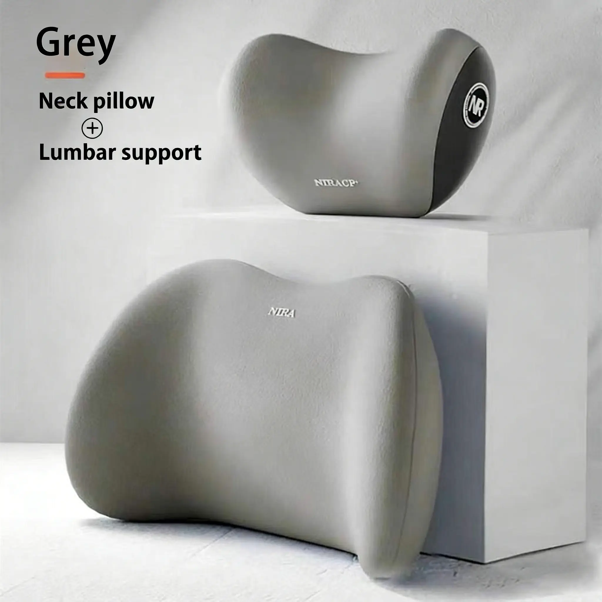 NIRACL Car Driving Car Pillow Set Neck and Waist Black Foam Neck Pillow Memory Lumbar Pillow Compatibility Universal