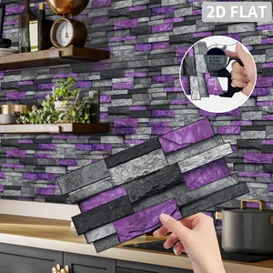 12/24/48 Sheets Classic Purple Gray Self-Adhesive Tile Sticker Backsplash Wall Sticker, Striped Marble Vinyl Bathroom Kitchen Home Decor DIY Seamless Splicing Sticker,Stain-Proof, Easy Install, Kitchen Bathroom Decoration, Vinyl Wall Stickers