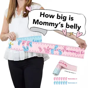Baby Shower Game Measure Belly Game How Big is Mommy's Belly, 12 Guessing Cards, 1 Measuring Tapes, Foot Stickers, for Gender Reveal Games Party Supplies, Fun & Easy to Play