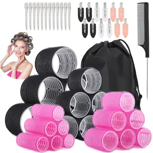 50 count Hair Rollers Set, Self-Grip Rollers Hair Curlers for Long Medium Short Hair, 4 Sizes of Hair Rolls(6  + 6 Large + 6 Medium + 6 Small + 1 Storage Bag), and 24 count Clips/1Pcs Comb