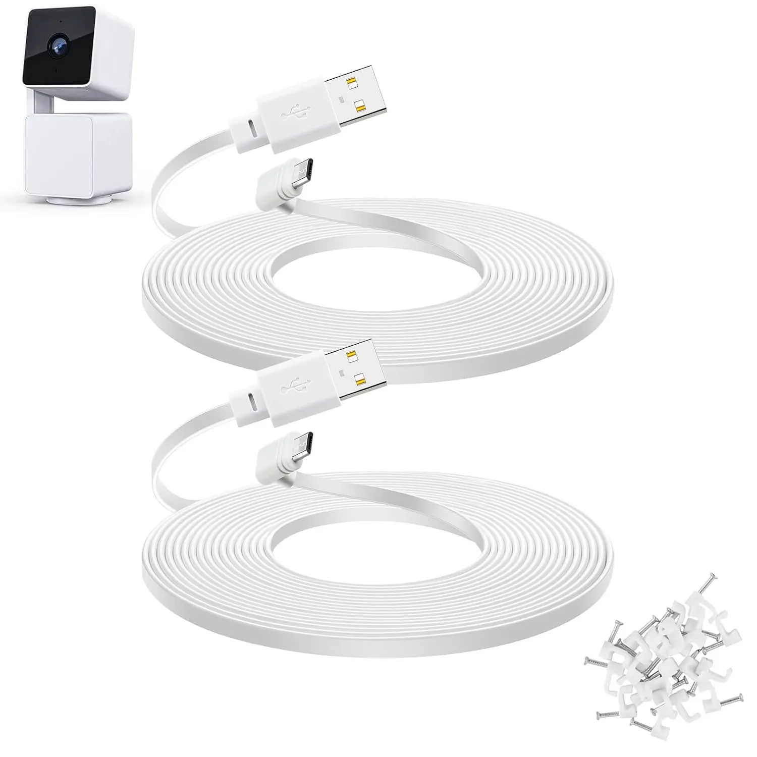 2-Pack 30 ft Extension Cable for WYZE Cam Pan V3 Outdoor Camera with Micro USB 90 Degree Power Adapter 2-Pack 30 ft Extension Cable for WYZE Cam Pan V3 Outdoor Camera with Micro USB 90 Degree Power Adapter