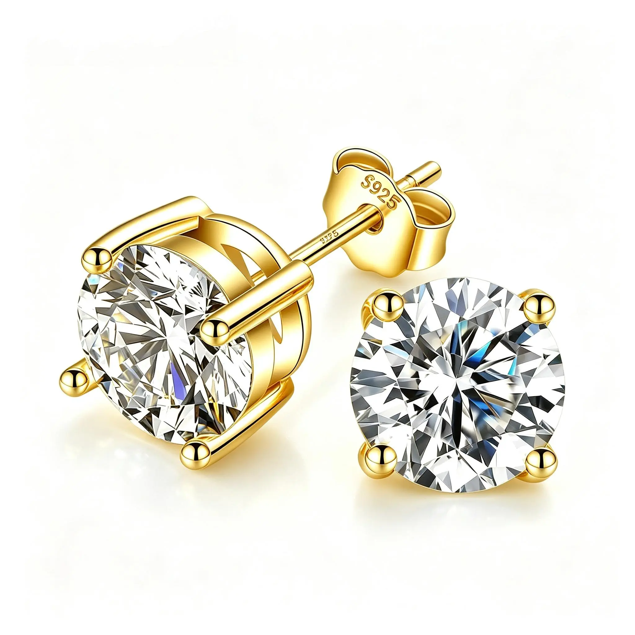 D Color VVS1 Moissanite Solitaire Stud Earrings | 925 Silver，Classic 4-Prong Round Moissanite Stud Earrings Solid 925 Sterling Silver
