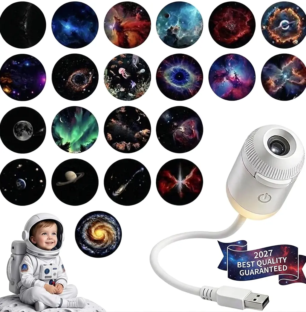 Premium 24-Sliding Projection Films 2-in-1 USB Galaxy Projector Lamp, Adjustable Soft Ambient LED Night Light, Portable Mini Wall Lamp for Bedrooms Gaming Setups, Ideal STEM Learning Toy Gift for Autistic Kids, Starry Sky