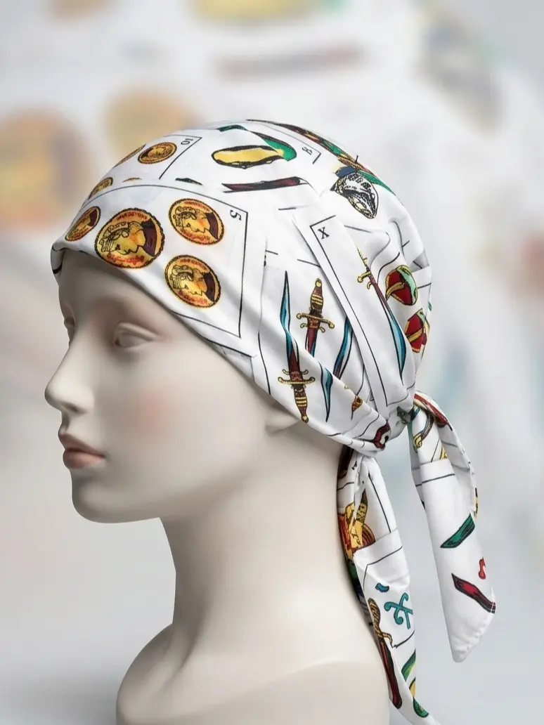 Spanish Playing Cards Head Scarf: Baraja Española Tarot Print Head Wrap (60cm)