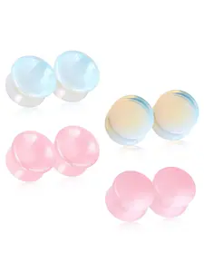 1/2 Pair Ear Gauges Plugs-Natural Rose Quartz Opalite Saddle Ear Expander Stretcher Ear Tunnel Piercing Body Jewelry