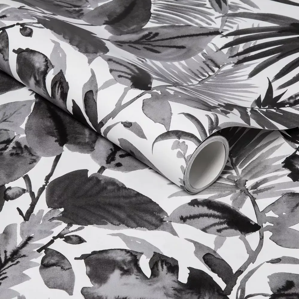 Opalhouse Tropical Leaves 198"x20" Peel and Stick Wallpaper Black/White, Adhesive Thin Film Wallpaper, Auto-Adhesive Wallpaper