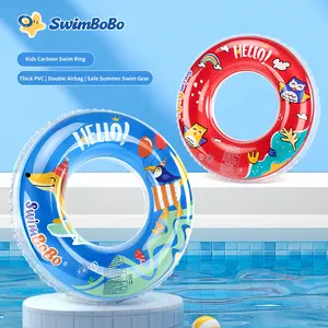 Swimbobo Kids Swim Ring, Dual Air Chamber Anti-Tip Inflatable Float, Thickened PVC Safety Pool Toy, Cartoon Design, Leak-Proof, Durable