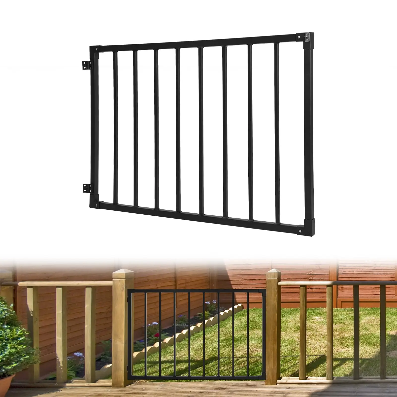 Garvee Deck Fence Gate Outdoor, 32.5"h Heavy Duty Metal Gate with Adjustable Width, Hinges & Latch, Entry Way Steel Patio Door for Residential, Yard, Porch, Stairs, Garden