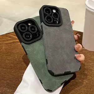 Luxurious Soft-Touch Matte Faux Leather Phone Case Bundle for iPhone 17 16 15 14 13 12 11 X Air Pro Max with Lens Protection Bumper Silicone Cover and Shock-Absorbing Design