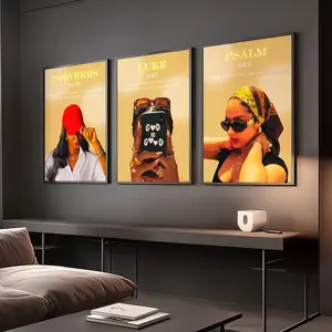 Christian Black Woman Unframed Wall Art Set - 3-Piece Vintage Prints on Photo Paper with Bible Quotes, Included Tape, Hand-Crafted Home Decor for Girl Room Walls