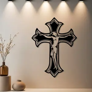 Housewarming Gift, 1pc Modern Jesus Cross Metal Wall Decor, Religious Home Decor, Modern Jesus Cross Statue Mural with Premium Finish, Ideal Gift for Christmas, Anniversary, New Home Gift, Wedding, Metal Wall Sculptures