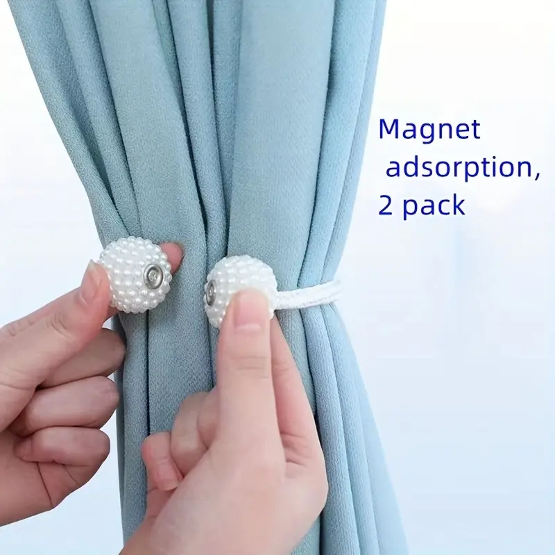 2pcs Imitation Pearl Window Curtain Tiebacks, Magnetic Curtain Holdbacks, Elegant Home Decor Accessories for Living Room & Bedroom, Interior Decoration Accessories, Magnetic Curtain Clips, Curtain Tie Backs For Curtains