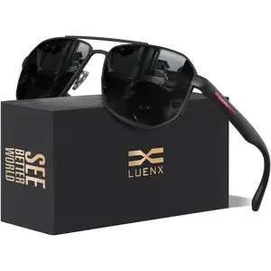 Aviator Sunglasses for Men Square Polarized Polygon Lens - UV 400 Protection with Accessories Driving Outdoor
