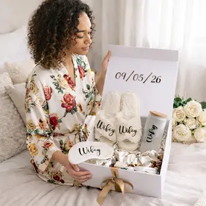 Taniri Bride To Be Luxury Gift Box, Wifey Slippers Robe Set, Bridal Shower Gift, Engagement Gift, Wedding Morning Gift, Floral Satin Bridal Robe, Wifey Plush Slippers, Wifey Insulated Tumbler with Bamboo Lid, Satin Sleep Mask