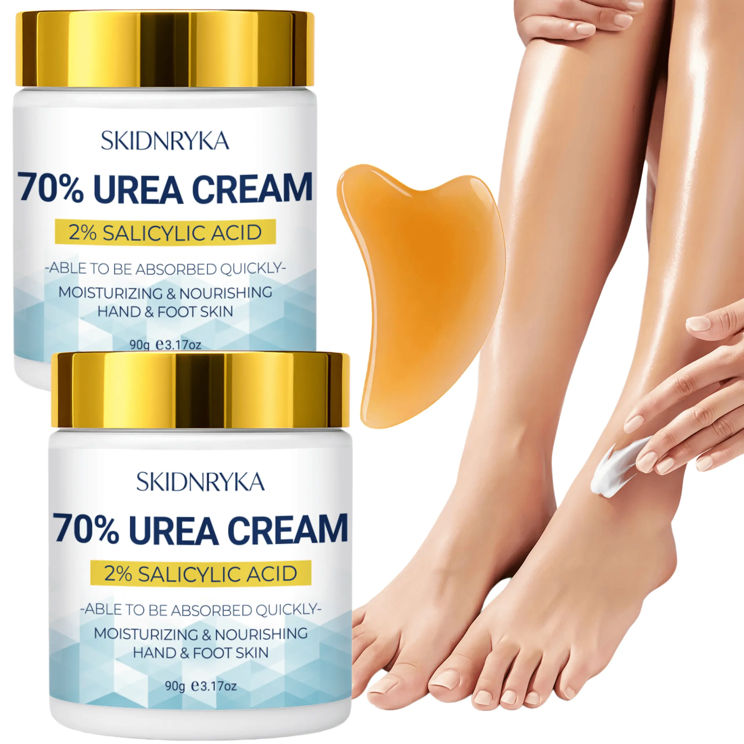 SKIDNRYKA 70% Urea Cream with Scraper - 2% Salicylic Acid, Jojoba Oil, Avocado Oil, Low-Allergy Hands Feet Lotion for Dry Cracked Skin, Moisturizes, Nourishes, Softens, Removes Dead Skin Cells, Ideal Gift