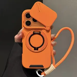 Phone Case: 2pcs Set(1 Phone Case+ 1 Lanyard) Stylish Sliding Camera Protection and Shockproof Cover for iPhone 17Promax 17 16 15 Air Series, Magnetic Phone Case, Drop-proof with Stand Design, Window Lens Protection, Perfect for Couples.