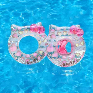 1pc Cat Ears Swimming Ring, Transparent Cartoon Cat Floatie, Inflatable Life Buoy, Kids Swim Aid, Fun Pool Accessory
