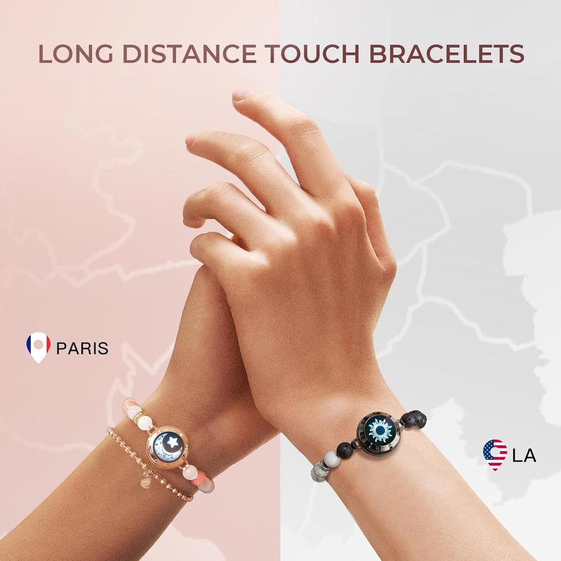 TOTWOO Long Distance Touch Bracelets for Couples, Vibration and Light for Love Couples, Gifts for Girlfriend, Bluetooth Pairing, Jewelry