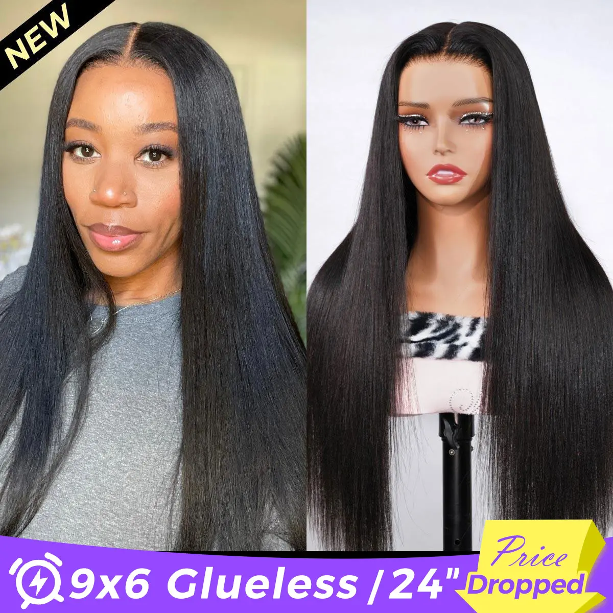 [Limited Deal] OQ FreedoorM Wig Yaki Straight 9x6 Skin Lace Wear Go Wig Pre Cut Lace No Knots Glueless Wig With Drawstring 13x6 Natural Scalp Design