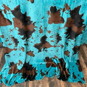 Turquoise Cow Print Queen Blanket Turquoise Cow Print Queen Blanket