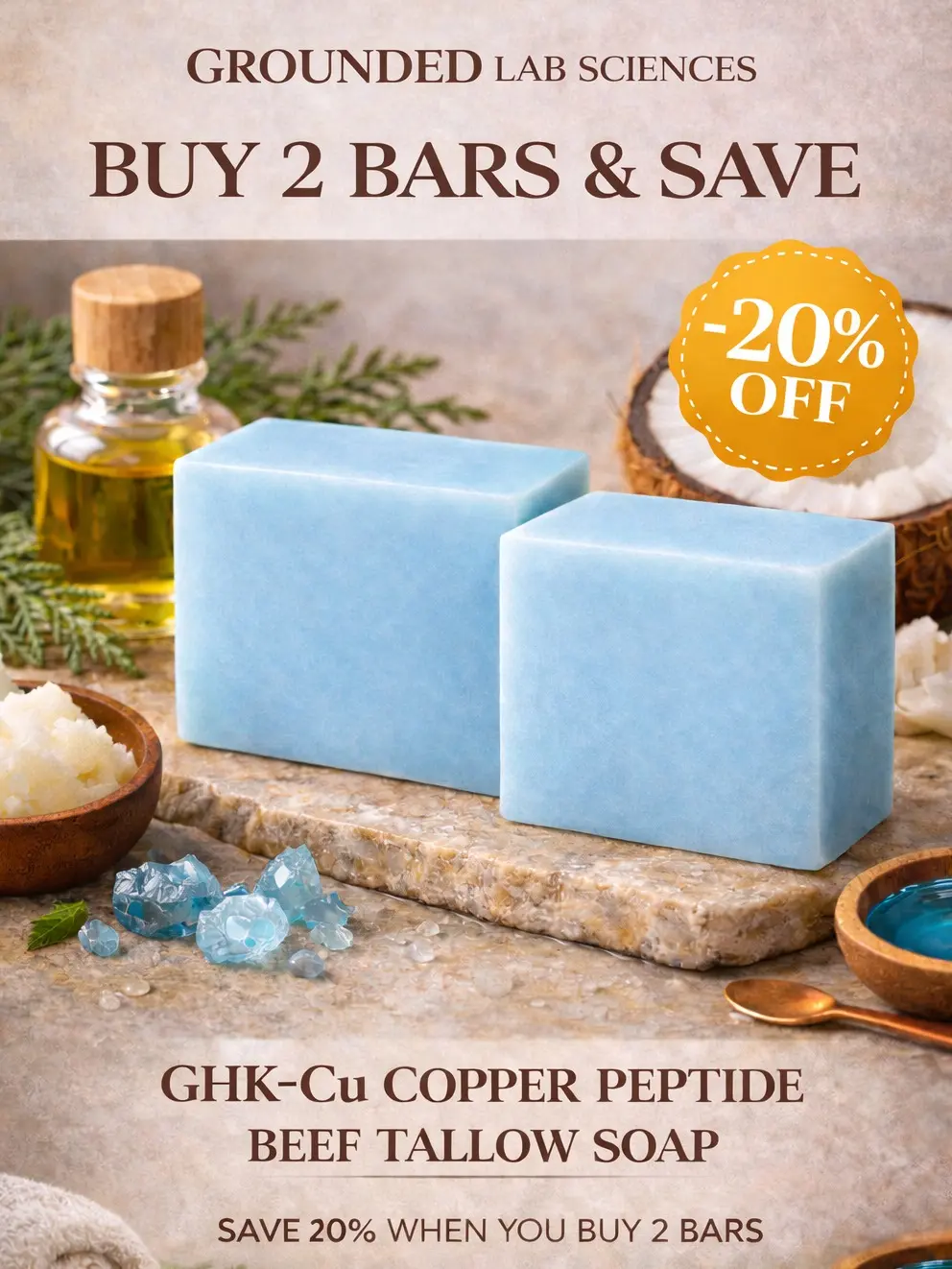 ghk cu soap Grass Fed Beef Tallow & Copper GHKCU Peptide Soap Bar with Coconut Oil Shea  Butter for