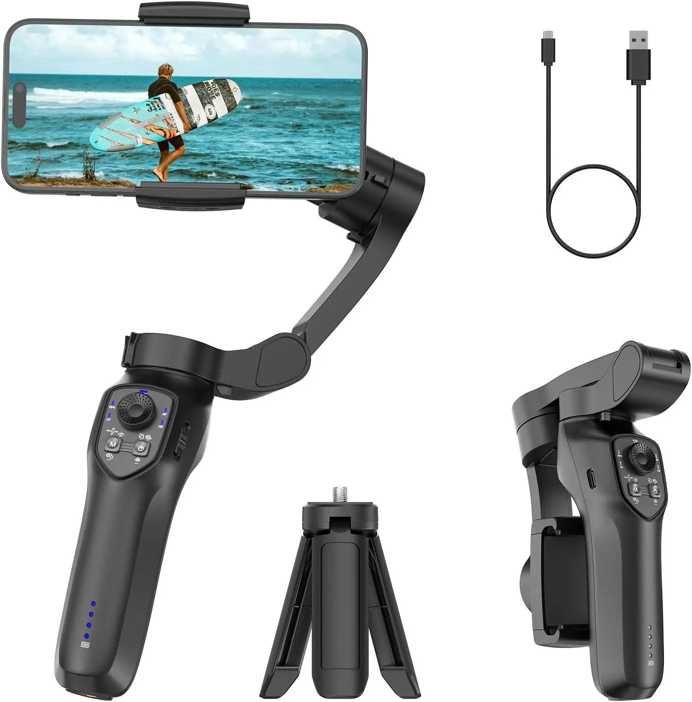 Gimbal stabilizer for iPhone, Phone Stabilizer for Video Recording with Face/Object Tracking, 3-Axis Gimbal for Android & iPhone 15 Pro Max, Foldable Phone Gimbal Vlog Recording