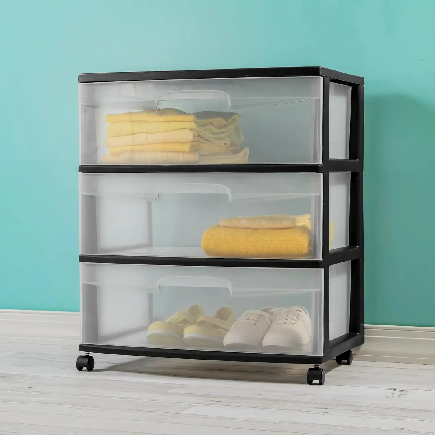 Wide 3 Drawer Cart Black Boxes Organiser Room Set Storage Cart Plastic