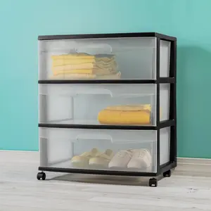 Wide 3 Drawer Cart Black Boxes Organiser Room Set Storage Cart Plastic
