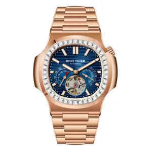 REEF TIGER Men's Stylish Square Automatic Mechanical  - Luminous, water proof, Stainless Steel Bracelet, Sapphire Crystal,wristwatch all-match watch