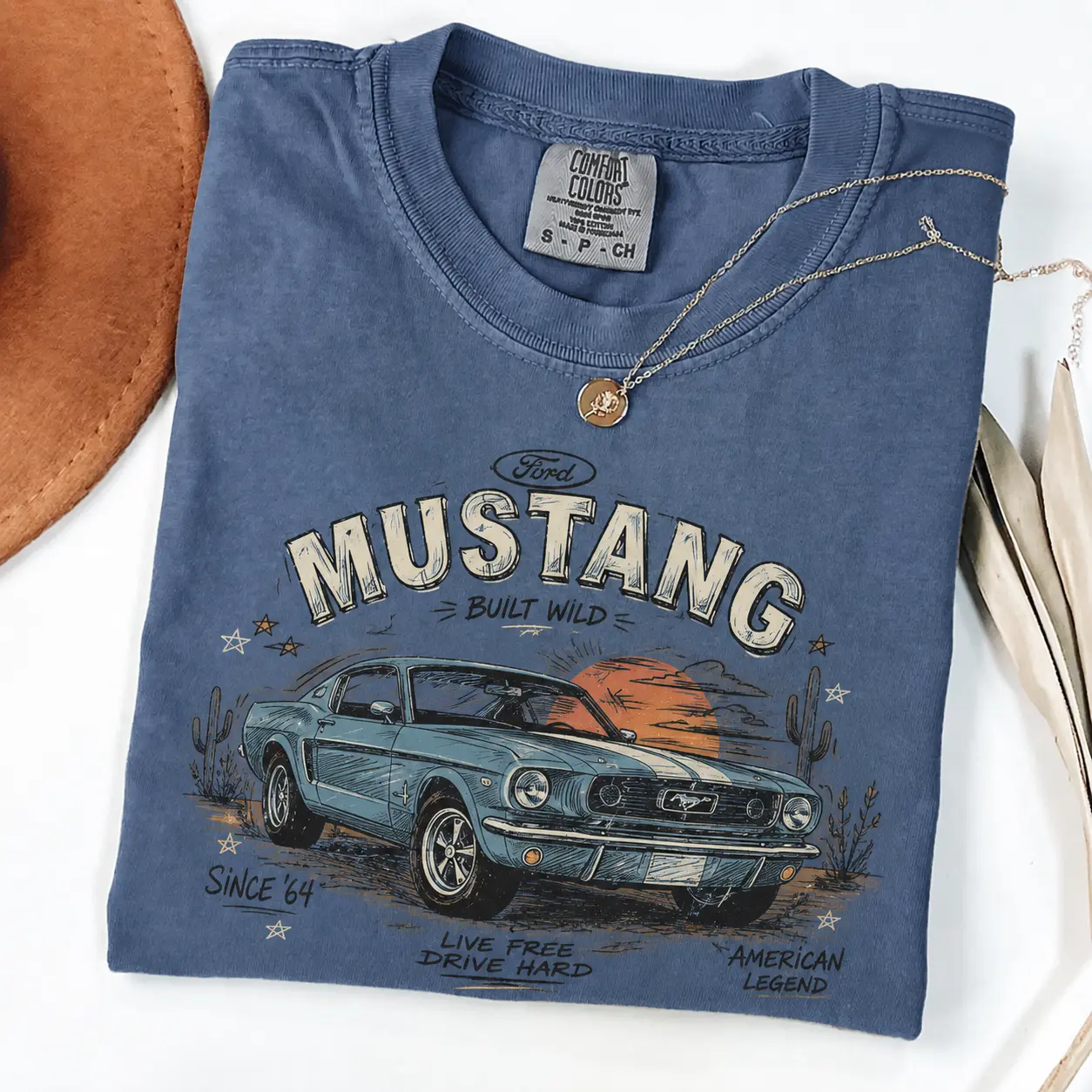 Ford Mustang Comfort Colors T Shirt, Vintage Muscle Car Graphic Tee, Classic American V8 Sports Car Shirt, Retro 1964 Mustang Gift, Car Enthusiast Tee for Men and Women