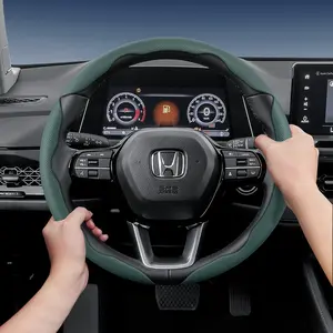 For Honda Steering Wheel Cover Car Automotive Interior – Perforated Breathable Leather, Sectional Ultra-Thin Design, Protects the Steering Wheel. Compatible with Civic Accord CR-V Fit Pilot Ridgeline HR-V Passport Insight Jazz ZR-V BR-V Mobilio