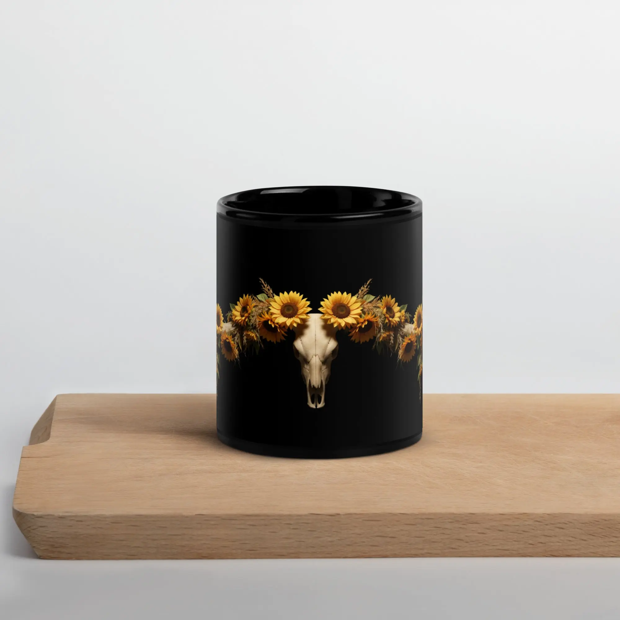 Sunflower Steer Black Glossy Mug