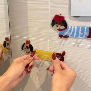 2PC Cute Dachshund Dog Wall Hook No Drill Adhesive Mount Colorful Pet Themed Plastic Key Mail Holder Modern Home Decor Damage Free Space Saving Utility Hook Wall Mounted Hook