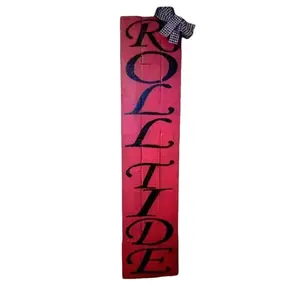 Alabama Themed Porch Leaner Sign with Roll Tide Design and Gingham Bow for Outdoor Decor