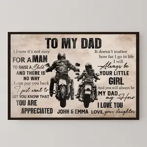 To My Dad Motorcycle Father & Son/Daughter Canvas Print, Biker Dad Quote Wall Art, Decor for Living Room, Bedroom, Man Cave, Garage, Home Office, Father's Day Gift