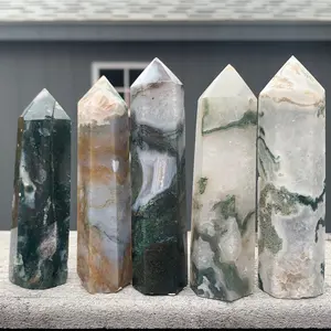 Druzy Moss Agate Points | Crystals, Towers, Gemstones, Natural Stones, Polished Stones, Free Forms, Flames, Quartz Home Ornament