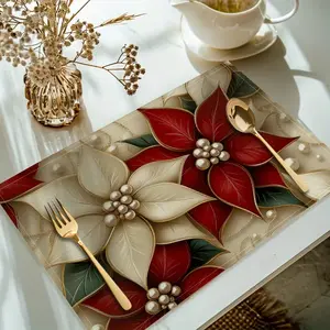 4-piece/8-piece set of floral print placemats, linen table mats, washable for kitchen and dining decoration, machine washable - suitable for everyday use/Valentine's Day/Mother's Day/Independence Day/Halloween/Christmas holiday decoration