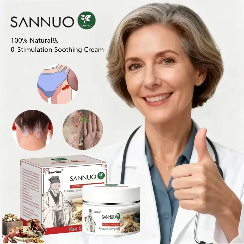 SanNuo Herbal Natural 0 Hormone Calming Cream improves scalp psoriasis, dry and itchy hands and feet, eczema, herpes, genital itching, quickly relieves itching and reduces inflammation, suitable for all sensitive skin types and all ages. Skin savior